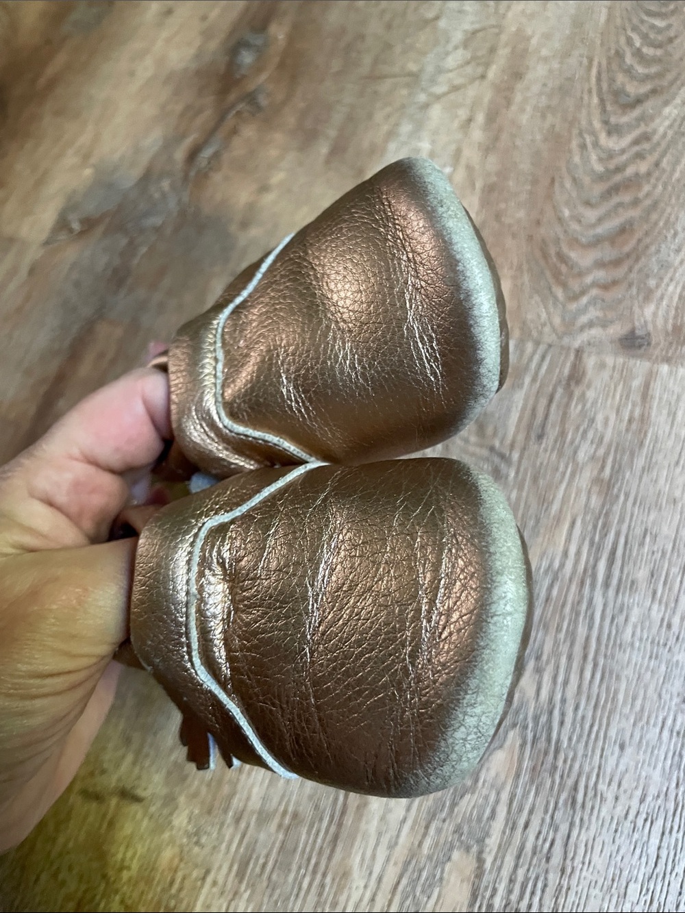 Baby Metallic Bronze Moccasin Slip-Ons with Fringe - Picture 4 of 6